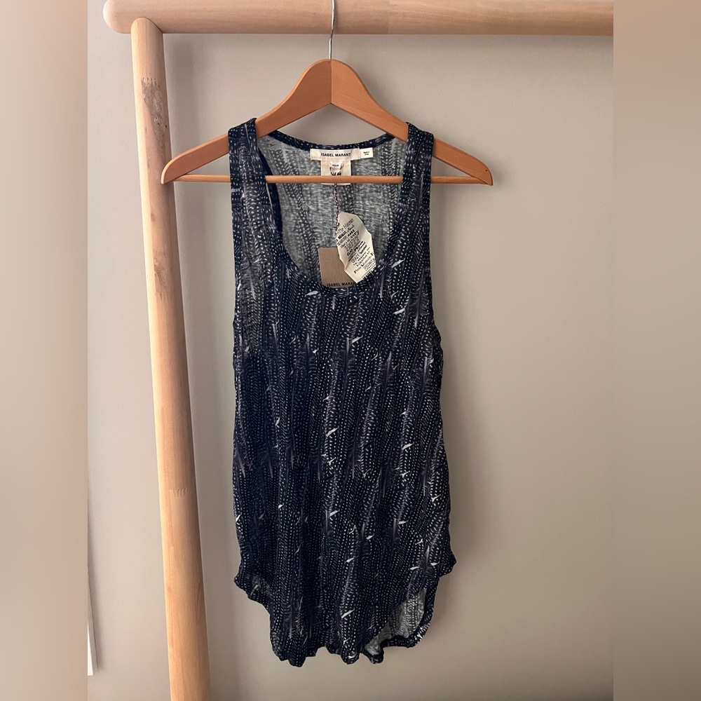 NWT Isabel Marant pour H&M feather print linen tank top EU 40 US 10